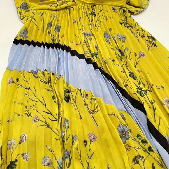 Self Portrait, NWT Yellow Floral Asymmetrical Midi Cocktail Dress, size 6 - Picture 11 of 16